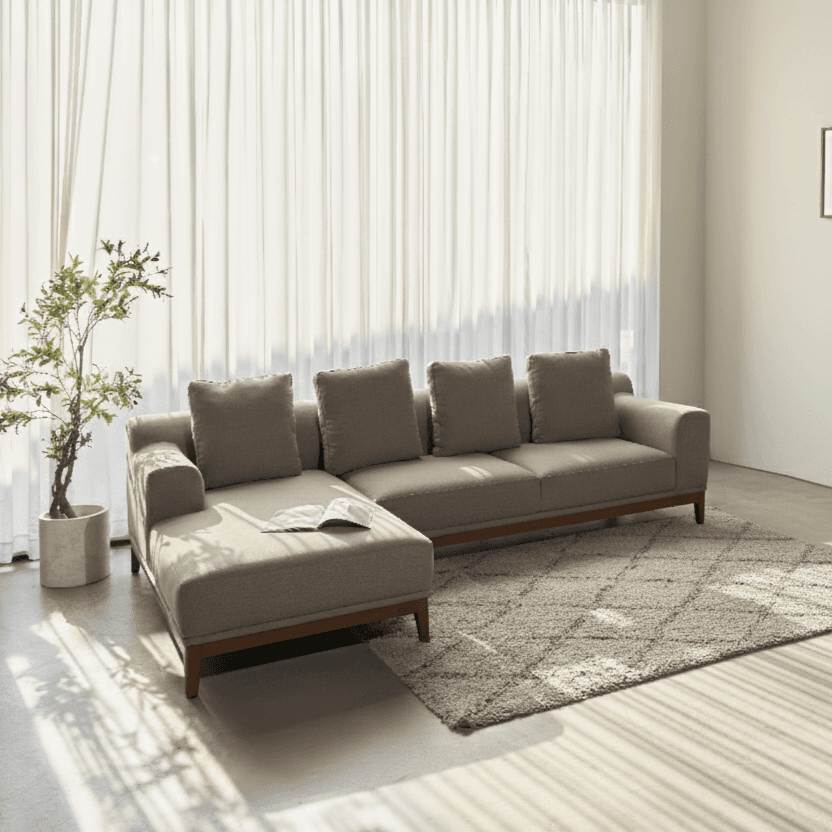 Combo Sofa Gỗ Cao Su Chữ L HOBRO Màu Nâu 2m7